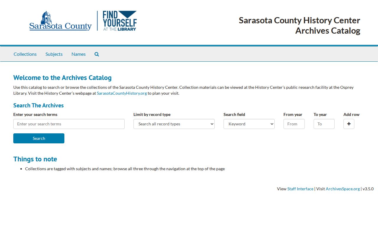 Sarasota County city directory History Center archives catalog