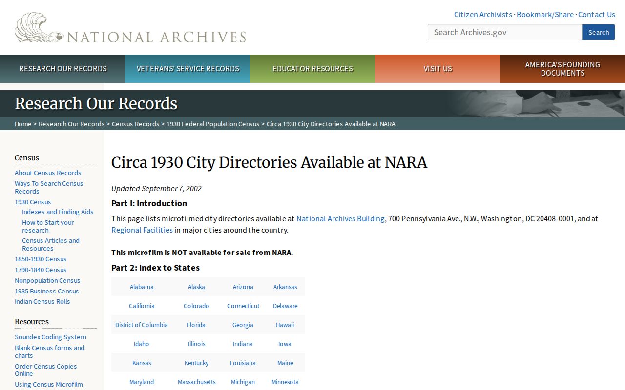Sarasota County city directory National Archives inventory