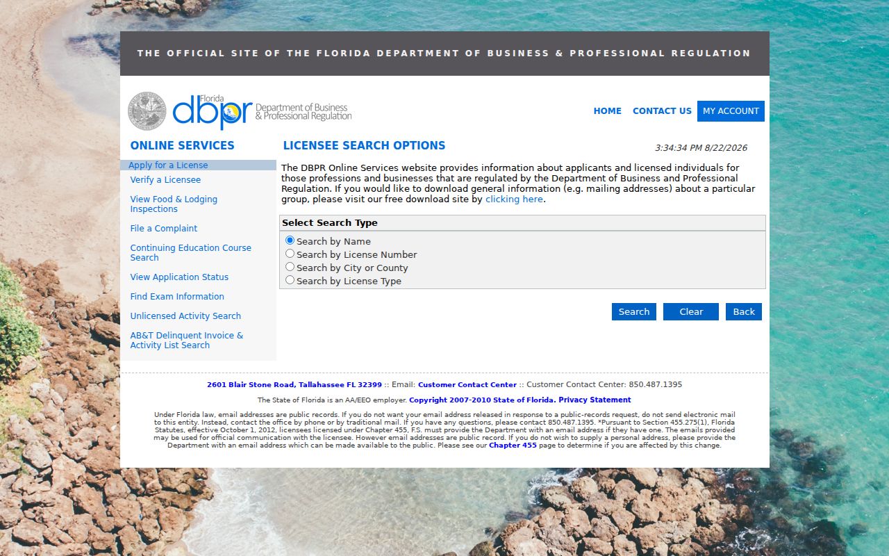Sarasota County neighbors DBPR public license lookup