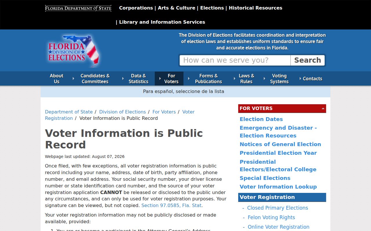 Sarasota County neighbors public voter information rules