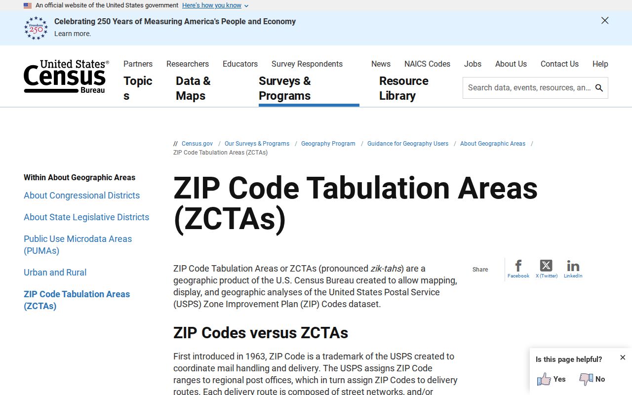Census guidance explaining ZIP Code Tabulation Areas for Sarasota address research