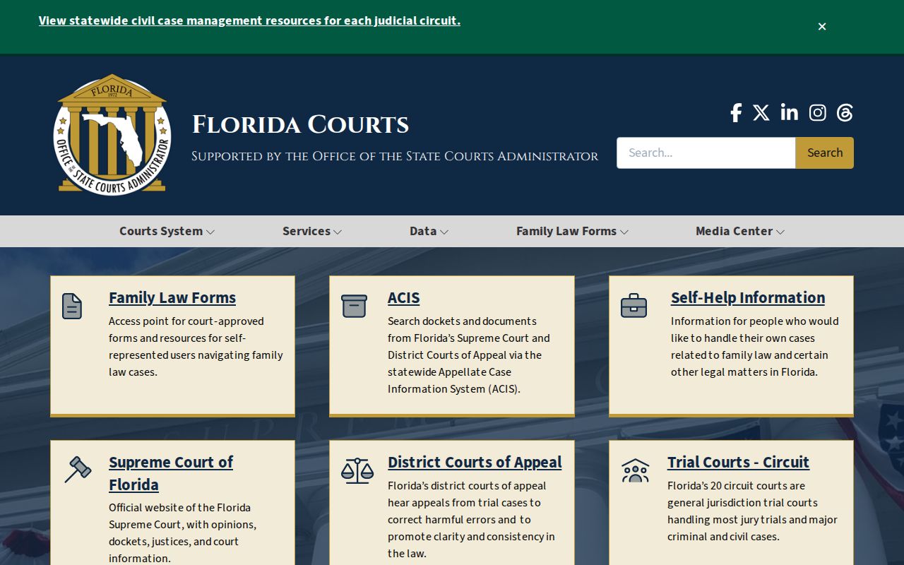 Sarasota County ZIP code directory Florida Courts portal